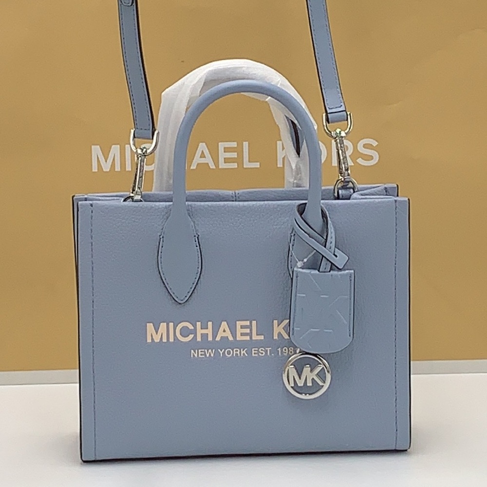 Michael Kors Mirella Small Shopper Tz Xbody Pebbled Leather Crossbody Pale Blue
